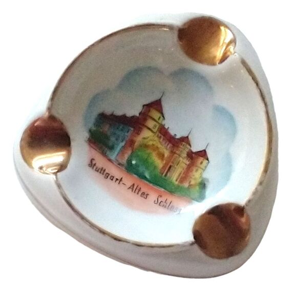 RW Bavaria Porcelain Ashtray Dish Gold Trim Stuttgart Altes Schloss Trinket Vtg. - Picture 9 of 16